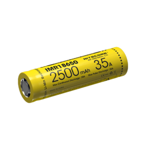 IMR18650 2500mAh 35A — Capacity: 2500mAh Voltage: 3.7V Max pulse discharge: 35A Max continuous discharge: 20A